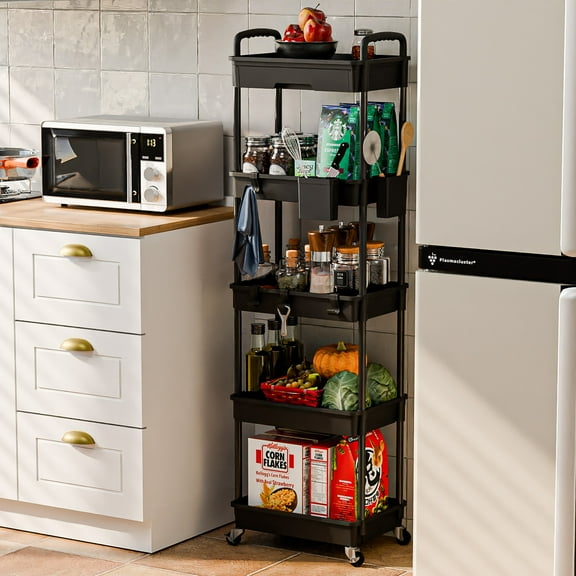 3/5-Tier Kitchen Rolling Storage Cart with Wheels & Drawer - Multifunctional Organizer for Bathroom, Living Room & Under-Sink