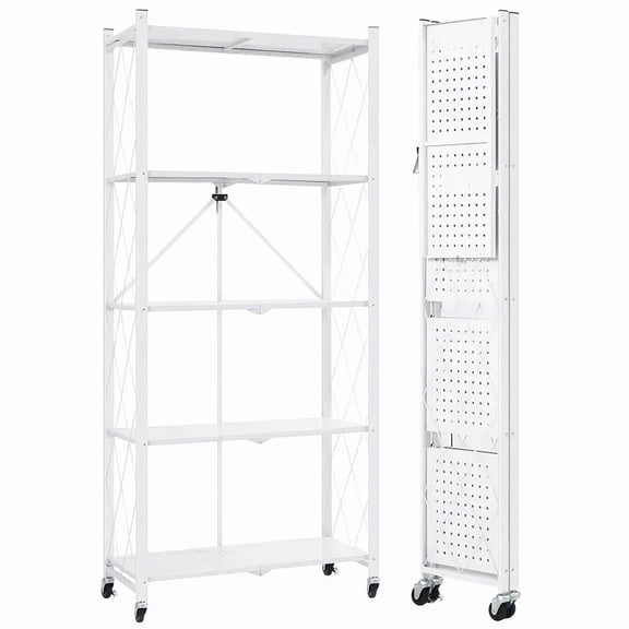 3-5 Tier Unmounted Home Display Rack, Wheeled Multifunctional Collapsible Storage Shelf, Portable Floor Standing Utility Shelf