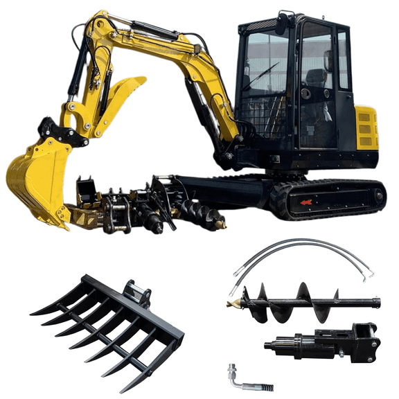 3.5 Ton Mini Excavator, with 25 HP Diesel KubotaEngineEPA-Certified Kubota 4-Cylinder Water-Cooled Diesel Engine for Farm, Construction, Landscaping