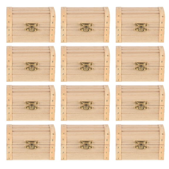 3.5 Unfinished Wood Treasure Chest by Make Market - Ready-To-Decorate Wood Box for Trinkets - Coins - Valuables - Bulk 12 Pack