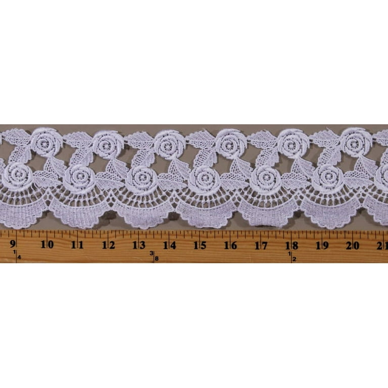 3.5 Wide White Rayon Venice Lace Trim Border Scalloped Rosettes Bridal  Trimming Edging Lace Fabric by the Yard (M413.01) 