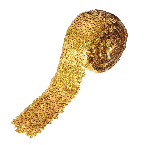 3.5 Yards 2 Inch Elastic Sequins Trim 5 Row Flat Sequin Strip Paillette Sequins Fabric Ribbon for Crafts DIY Sequin Fringe Sewing Laser Gold