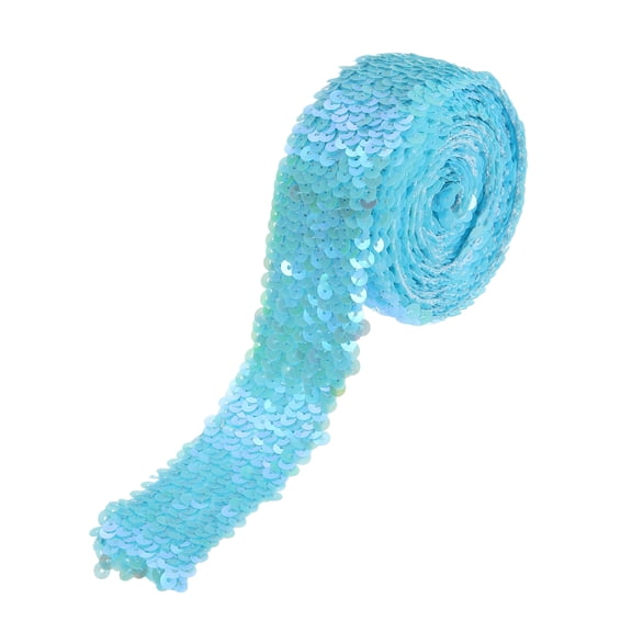 3.5 Yards 2 Inch Elastic Sequins Trim 5 Row Flat Sequin Strip Paillette Sequins Fabric Ribbon for Crafts DIY Sequin Fringe Sewing Sky Blue