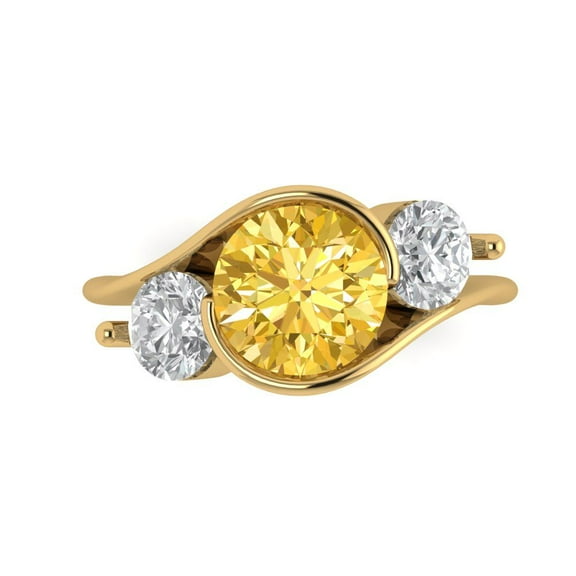 Three-Stone Engagement Ring for Women - 3.5ct Natural Citrine in 14K Yellow Gold Promise Ring