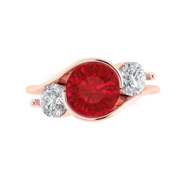 Three-Stone Engagement Ring for Women - 3.5ct Simulated Pink Tourmaline in 14K Rose Gold Promise Ring