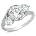 thumbnail image 1 of 3.5 ct Round Cut Genuine Cultured Diamond SI1-SI2 I-J 14K White Gold Three-Stone Promise Wedding Statement Engagement Designer Ring W/ Crystal side stones size 5.5, 1 of 4
