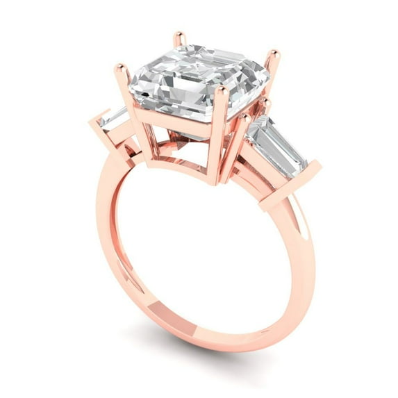 3.5 ct asscher cut clear Zircon 14k rose gold 3 stone Bridal Wedding Engagement Promise Anniversary Ring for Women size 6.75