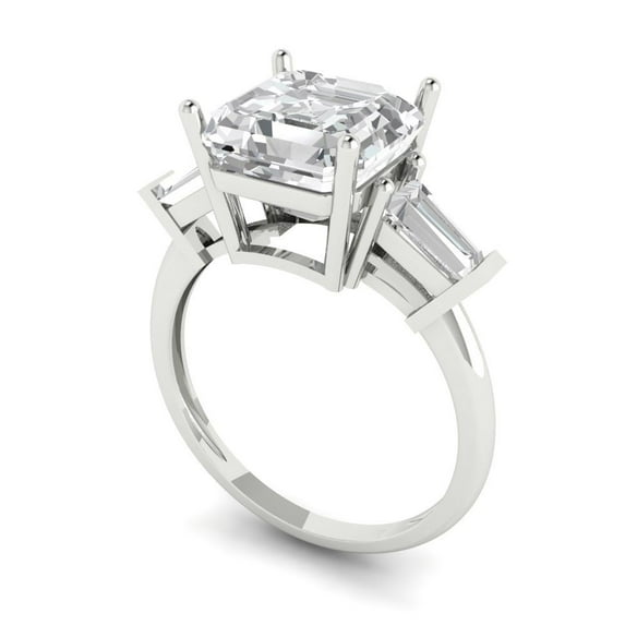 3.5 ct asscher cut clear Zircon 18k white gold 3 stone Bridal Wedding Engagement Promise Anniversary Ring for Women size 10