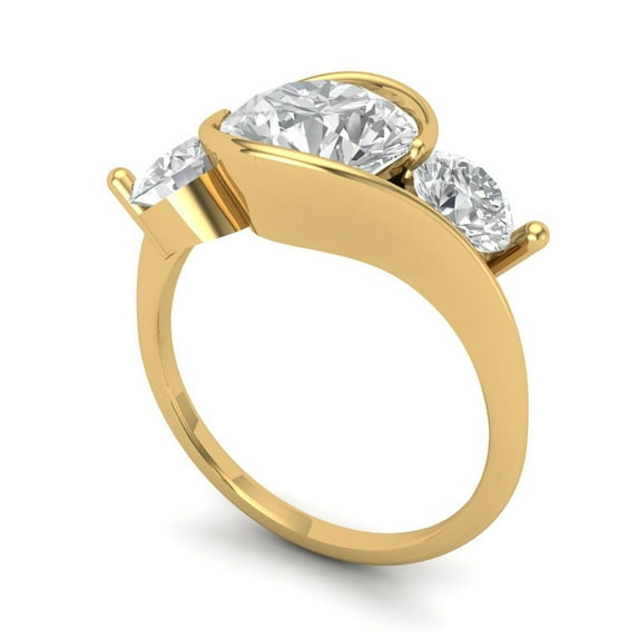 3.5 ct round cut clear Zircon 18k yellow gold 3 stone Bridal Wedding Engagement Promise Anniversary Ring for Women size 10
