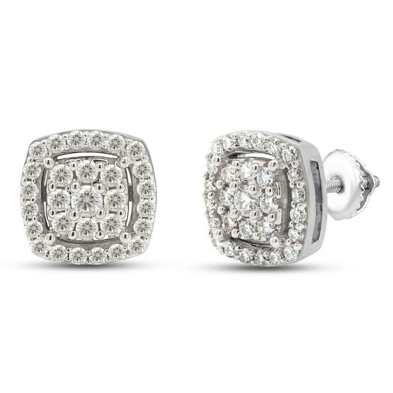 3/5 ct.t.w Round Cut Lab Created Moissanite Diamond Cluster Cushion Frame Stud Earrings In 10K Solid White Gold Jewelry For Women (G-H Color, VVS1 Clarity, 0.60 Cttw)