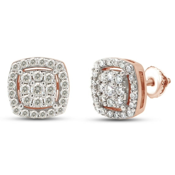 3/5 ct.t.w Round Cut Lab Created Moissanite Diamond Cluster Cushion Frame Stud Earrings In 14K Rose Gold Over Sterling Silver Jewelry For Women (G-H Color, VVS1 Clarity, 0.60 Cttw)