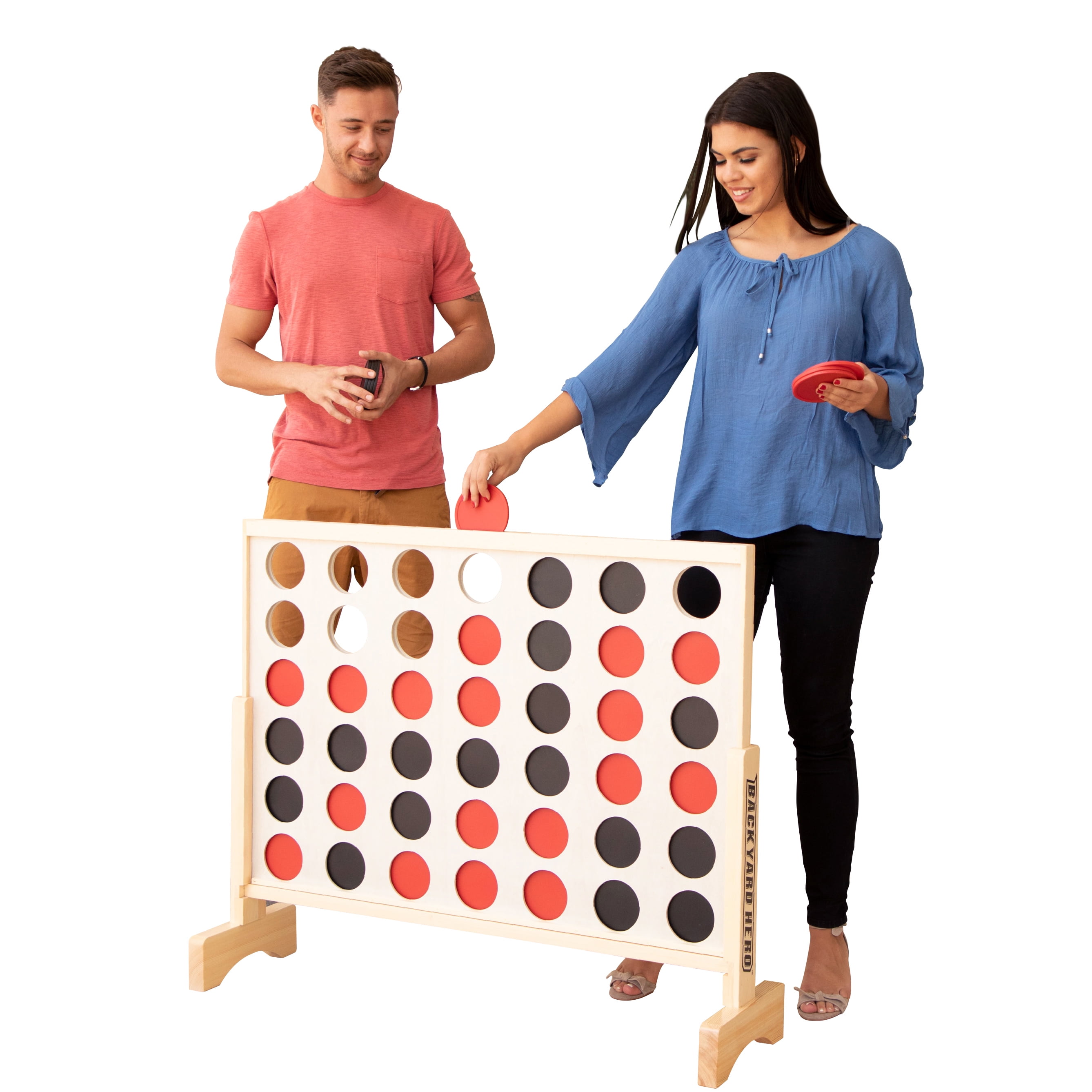 Giant Pinewood 4 in a Row Game with Black and Red Discs