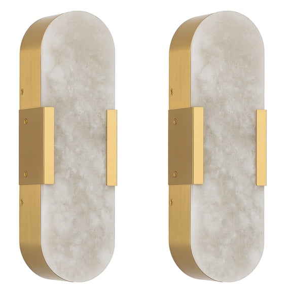 3.5 in. Brass LED Wall Sconce with Marble Shade (Set of 2)