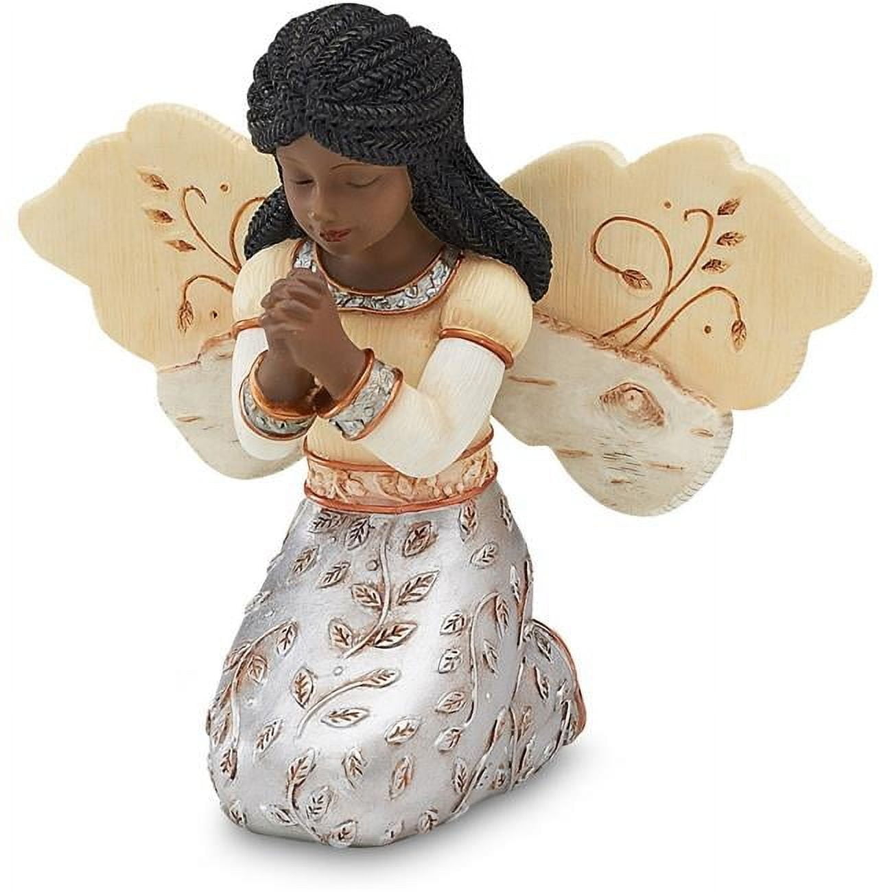 Ebony Angel Figurine with Birchwood Accents, 3.5-Inch