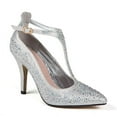 thumbnail image 1 of 3.5 in. Heel & T-Strap Dressy Pump Shoes with Rhinestones, Silver - Size 41, 1 of 1
