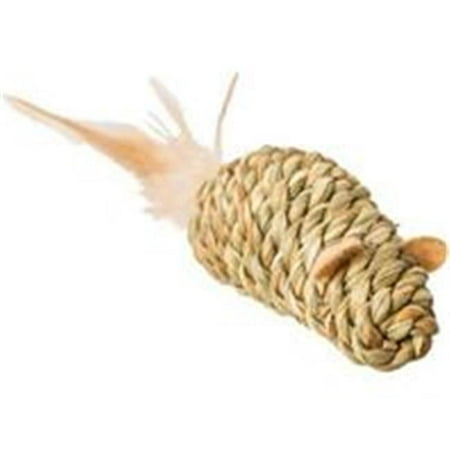 3.5 in. Seagrass Mouse with Feathers Cat Toy