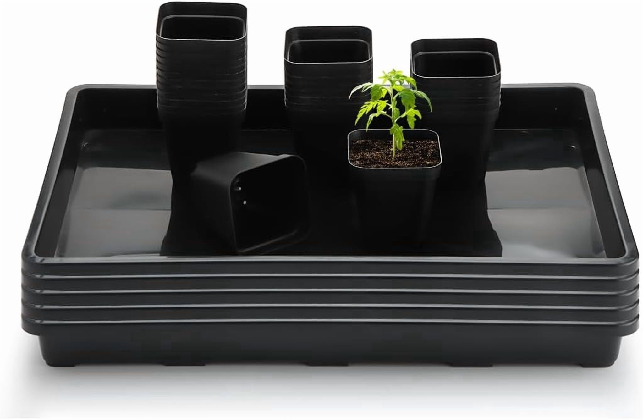 3.5 inch (9CM) Square Nursery Pots 60pcs, Sturdy Seedlings Trays 5 Pcs, Seeds Starter Germination Tray, Microgreenings Planter Nursery Propagation 5 Sets