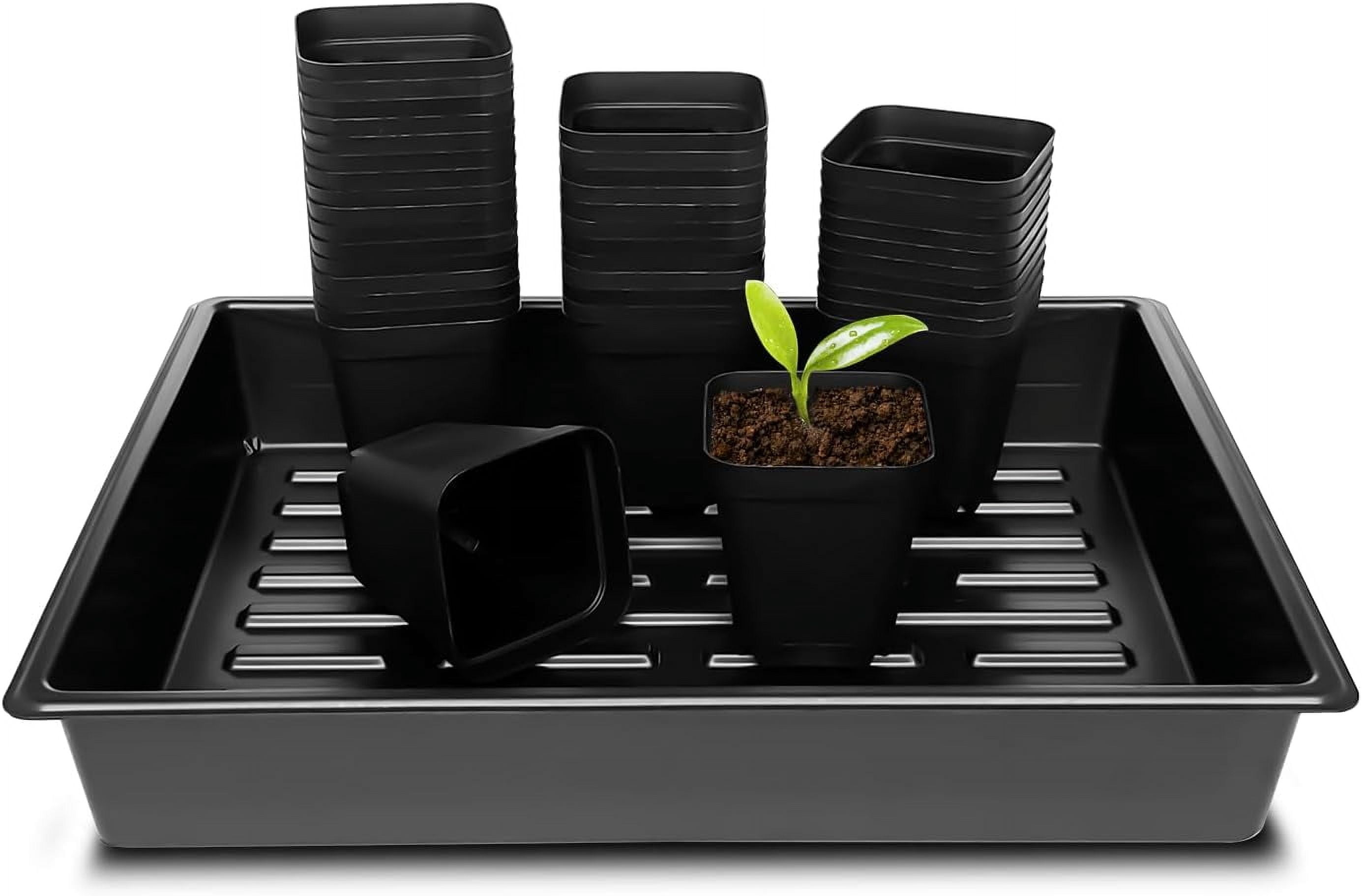 3.5 inch (9CM) Square Nursery Pots 60pcs, Sturdy Seedlings Trays 5 Pcs, Seeds Starter Germination Tray, Microgreenings Planter Nursery Propagation 5 Sets