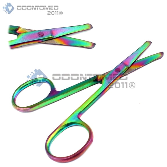 OdontoMed2011 Multi Titanium Color Rainbow Safety Nose Mustache Scissor 3.5" Straight Stainless Steel ODM