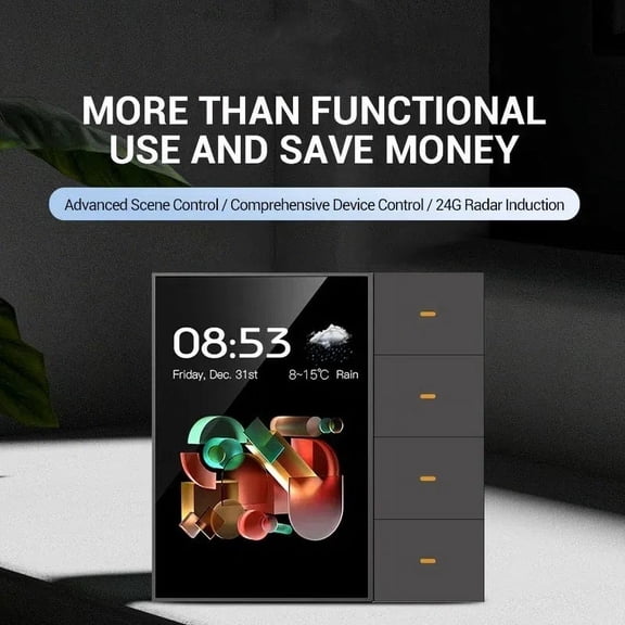 3.5-inch Smart Wall Switch Touch Screen, 4 Sets Of Switches, 8-way Scene Radar Sensor Dimming Switch, Curtains Smart Home