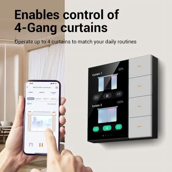3.5-inch Smart Wall Switch Touch Screen, 4 Sets Of Switches, 8-way Scene Radar Sensor Dimming Switch, Curtains Smart Home