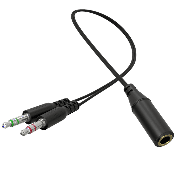 3.5 mm Headphone Jack to Two Microphone and Headphone 3.5 mm AUX Audio Cable Splitter, Smartphone Headset to PC Adapter, Black