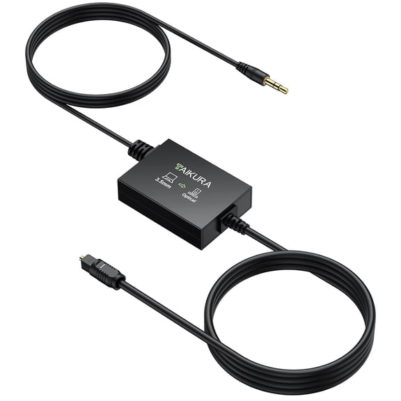 3.5 mm to Optical Audio Cable Analog to Digital Audio Converter with Built-in AUX and Optical Cables, 48KHz PCM, Compact Plug-and-Play Adapter for Laptop, Projector, Computer to Soundba
