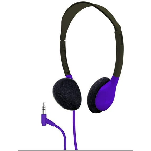3.5 mm Plug 5 ft. Dura-Cord Personal Stereo Headphone, Purple - Chew Cord & Foam Ear Cushions