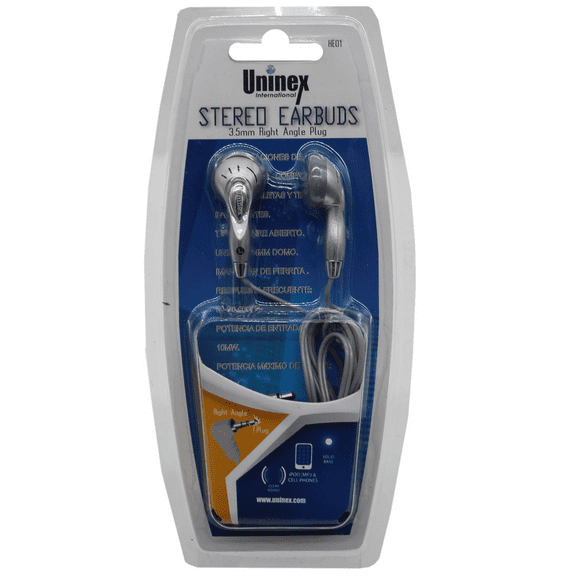 3.5 mm Stereo Earbuds with Right Angle, Tangle Free Design for Easy Use in Tight Spaces, Soft Silicone Ear Tips for Comfort, Secure Fit Durable, Strain Resistant Cable, Clamshell Carded, Silver