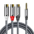 thumbnail image 1 of 3.5 mm to 3RCA Cable, Gold Plated Copper Shell Heavy Duty 3.5mm 1/8 inch Male TRRS to 3 RCA Female Plug Stereo Audio Adapter Cable,, 1 of 6