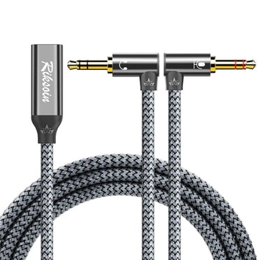 2-Pack 20cm 3.5mm Male To Male AUX Cord – 90 Degree Bent Audio Cable, 4-Pole, Gold Plated (Black)