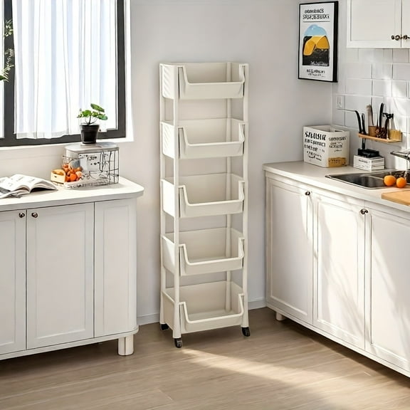 3/5-tier Storage Shelf, Multi-tier SPA Storage Cart - PABA Mobile Storage Shelf with Wheels, Suitable for Living Rooms, Bedrooms, Dormitory Book Storage, And Kitchen Storage, Standing Shelf