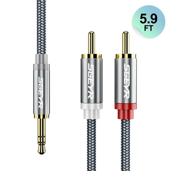 3.5 to 2RCA Cable 5.9ft SGEYR Y Splitter Male Stereo Audio Adapter Coaxial Headphone Jack Auxiliary Cord