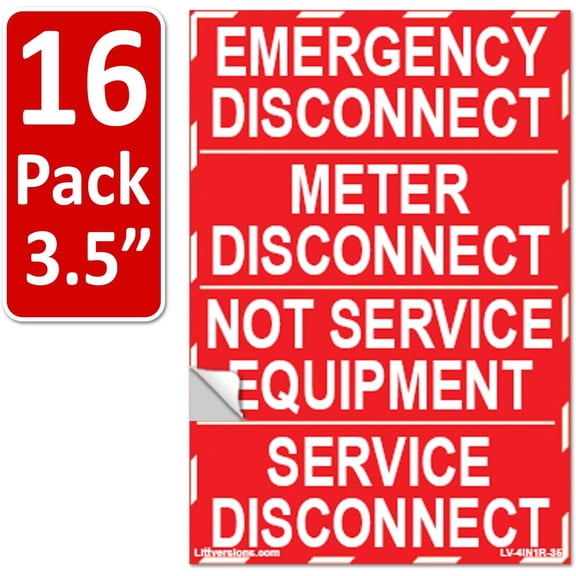 3.5"x 1.25" Red Emergency Service Meter Disconnect NOT Service Equipment Label NEC Compliant
