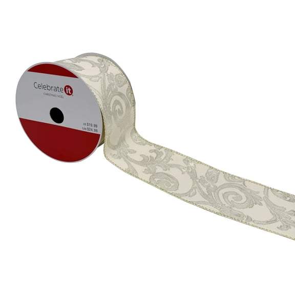 3.5" x 15ft. Scroll Wired Ribbon by Celebrate It Christmas - Christmas Ribbon for Home Decor and Crafting