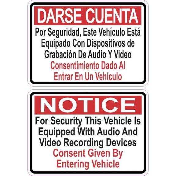 3.5 x 2.5 Red Spanish English Audio and Video Recording Consent Stickers