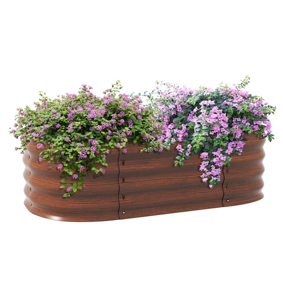 3.5' x 2' x 1' Galvanized Raised Garden Bed Kit, Outdoor Metal Elevated Planter Box with Safety Edging, Easy DIY Stock for Growing Flowers, & Vegetables, Brown