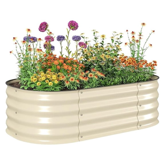 3.5' x 2' x 1' Galvanized Raised Garden Bed Kit, Outdoor Metal Elevated Planter Box with Safety Edging, Easy DIY Stock for Growing Flowers, & Vegetables, Cream