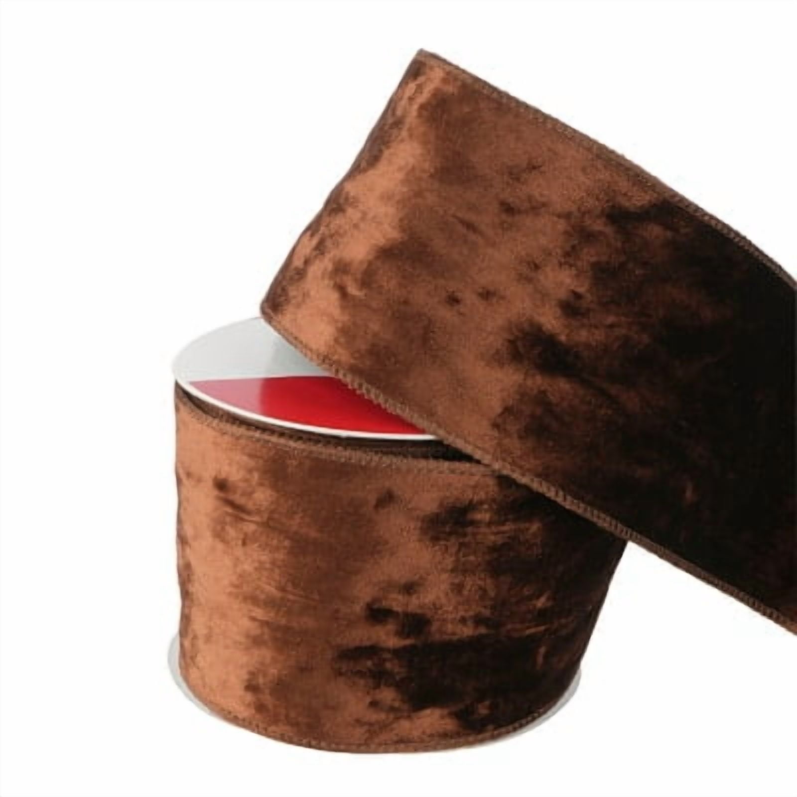 3.5" x 21ft. Brown Wired Velvet Ribbon by Celebrate It - Holiday and Christmas Ribbon for Crafts - Giftwrap - and Decor