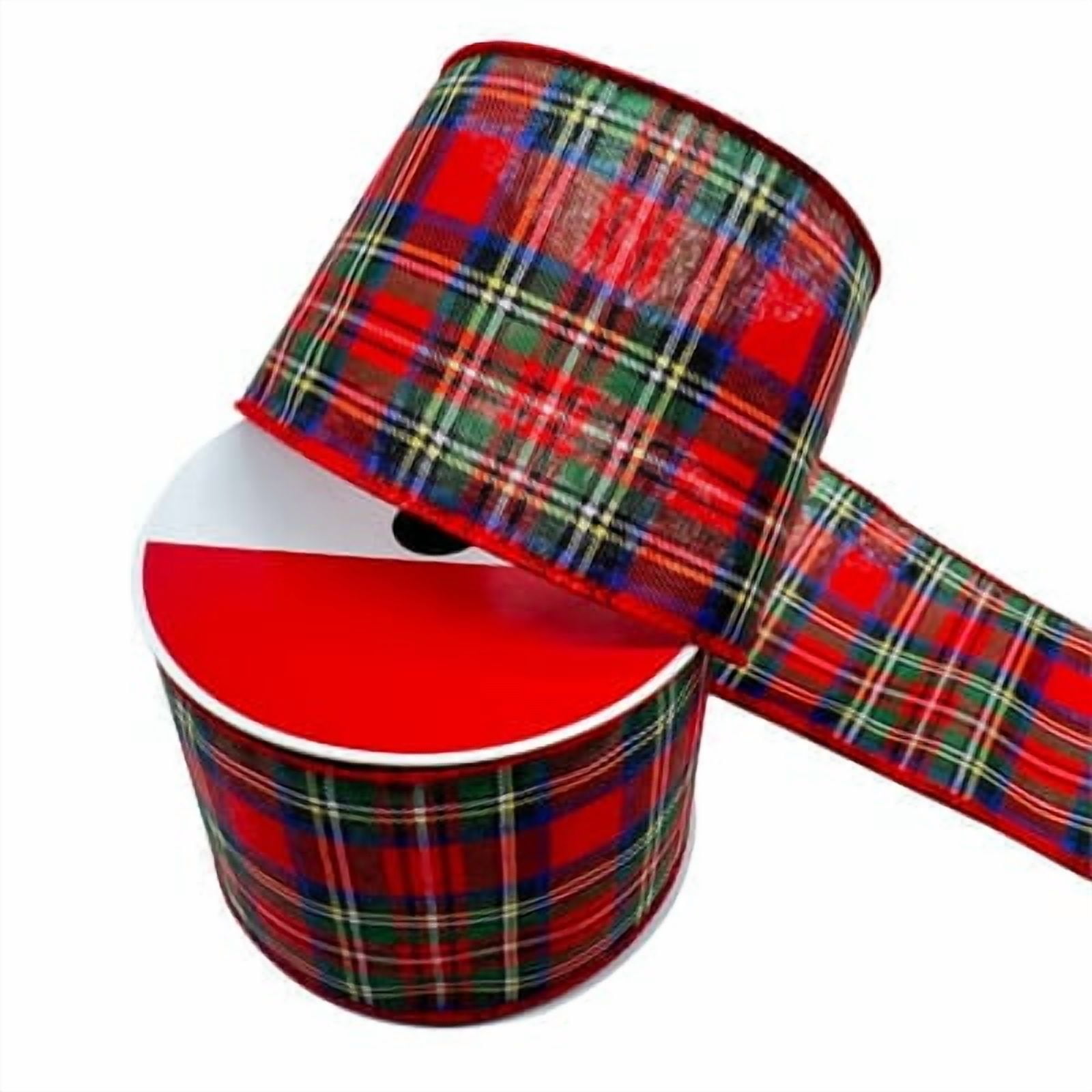 3.5" x 25ft. Red Tartan Wired Ribbon by Celebrate It - Holiday and Christmas Ribbon for Crafts - Giftwrap - and Decor
