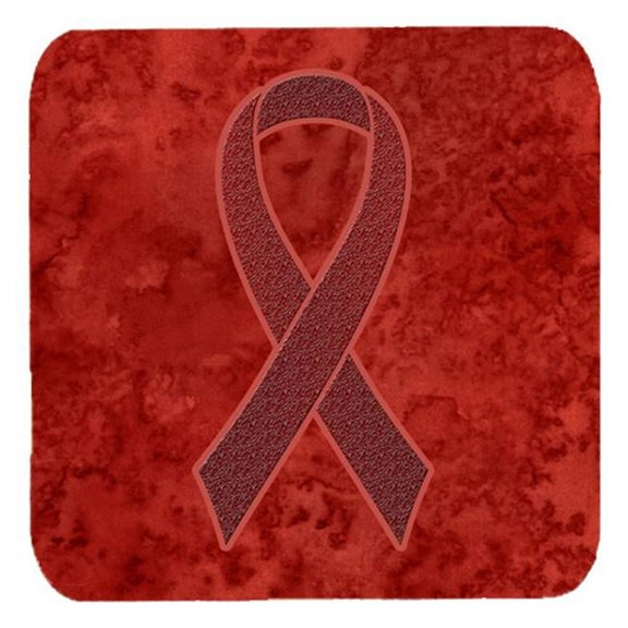 3.5 x 3.5 In. Burgundy Ribbon for Multiple Myeloma Cancer Awareness Foam Coasters, Set of 4