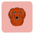thumbnail image 1 of 3.5 x 3.5 In. Checkerboard Pink Longhair Red Dachshund Foam Coasters, Set Of 4, 1 of 1