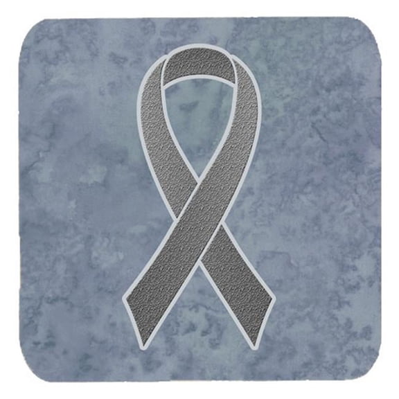 3.5 x 3.5 In. Grey Ribbon for Brain Cancer Awareness Foam Coasters, Set of 4