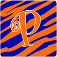 thumbnail image 1 of 3.5 x 3.5 in. Monogram Tiger Stripe Blue and Orange Foam Coasters Initial Letter P, Set of 4, 1 of 1