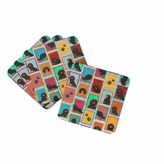 3.5 x 3.5 in. Unisex Lots of Black & Tan Cavalier King Charles Spaniel Foam Coaster - Set of 4