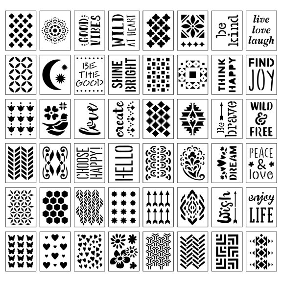 Craft Smart 3.5" x 4.5" Patterns & Phrases Stencils - Reusable Cardstock Sheets with 48 Designs per Pack, Ideal for DIY Crafts & Decor, 12 Pack
