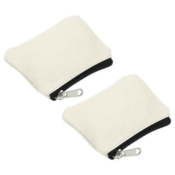 3.5" x 4.7" Coin Purse Pouch, 2 Pack Change Purses Small Organizer Bags with Zipper Canvas for Home, Beige