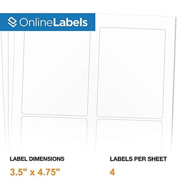 3.5 x 4.75 Rectangle Labels - Pack of 400 Labels, 100 Sheets - Inkjet or Laser Printer - Online Labels