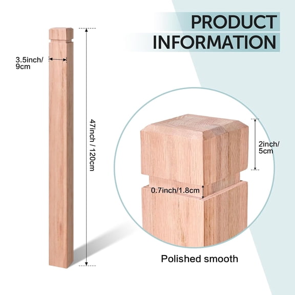 3.5" x 47" Oak Wood Stair Newel Post with a Single Groove Notched Newel Wood Balusters for Staircase Interior and Outdoor Railing Newels for Stair Handrails(1 Pcs)