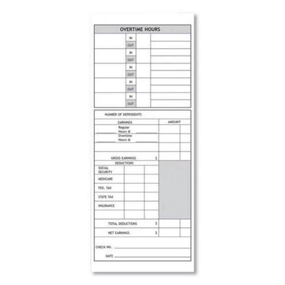 3.5 x 9 in. Two Sides Time Clock Cards for 1000-2000, Pack of 100